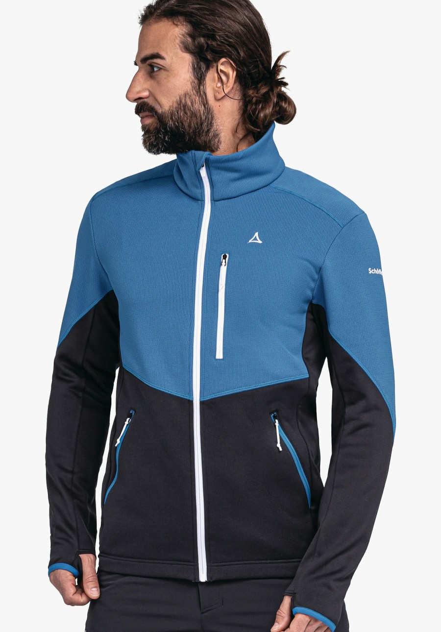 Men Schöffel Fleece | Sporty Fleece Jacket In Material Mix Blau •  Finsportklsa